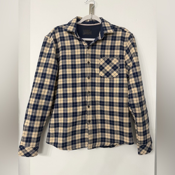 Nomad Other - Nomad Men’s Small Navy Blue and Cream Plaid Lined Flannel Shirt Long Sleeve EUC